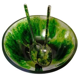 Bol à salade en résine, forme ronde, couleur verte, bol en résine fait à la main, bols de service en résine polis, vaisselle décorative pour la cuisine, écologique - Product Image 1