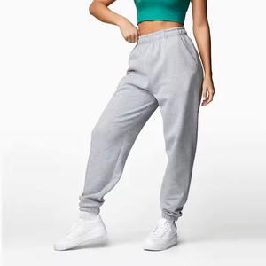 Pantalon de survêtement femme 100% Coton Polyester, coupe décontractée, taille haute, gris chiné clair, respirant, personnalisable - Product Image 1
