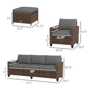 Set Divano da Esterno in Rattan PE a 5 Pezzi con Poltrone e Poggiapiedi, Marrone Misto - Product Image 3