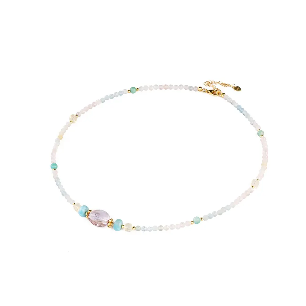 CL Gradient Ametrine Larimar Morganite kristal batu permata ekstensi rantai kalung perhiasan untuk wanita