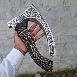 Hacha Vikinga Chimps International de 12 Pulgadas con Cabeza de Acero de Alto Carbono y Mango de Madera Tallado con Runa Vegvisir |   Cortador de Pizza Tipo Hacha para Hacer en Casa - Product Image 4