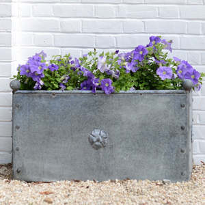 Jardinière extérieure en métal galvanisé avec finition en zinc, décorative, pour fleurs violettes - Product Image 5