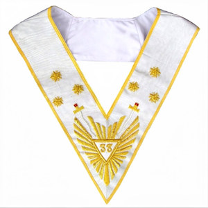Badge du 33e Degré du Rite Écossais, Ruban Blanc, Broderie en Fil d'Or, Régalia Maçonnique, Accessoires du Rite Écossais, Toile Maçonnique - Product Image 1