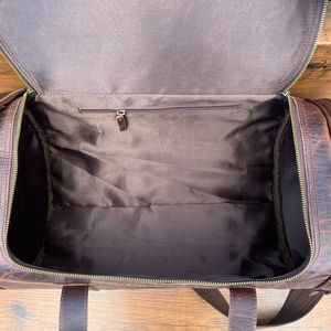 Full Grain Leather <b>Travel</b> Barrel Duffle <b>Bag</b> with Adjustable Strap Large <b>Compartment</b> & Zippered Side Pocket Weekend Overnight <b>Bag</b> - Product Image 6