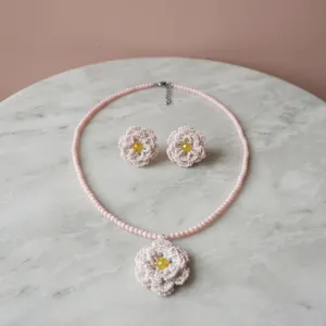 Luxury Pink Floral Beads Bridal and Fine Jewelry Set Gold Plated Stainless Steel Vintage Style for <b>Gift</b> - Product Image 5
