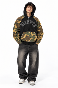 Sudadera con capucha y cremallera para hombre, camuflaje, estilo universitario, streetwear, gráfico, logotipo personalizado, marca privada, fabricante de ropa al por mayor - Product Image 4
