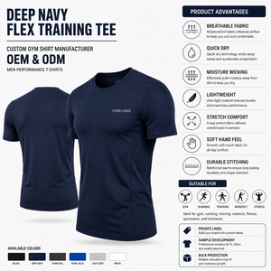 T-shirt de sport pour homme bleu marine à séchage rapide, manches courtes, coupe ajustée, col rond, en polyester tricoté, vêtement de sport avec impression de logo sur le devant - Product Image 4