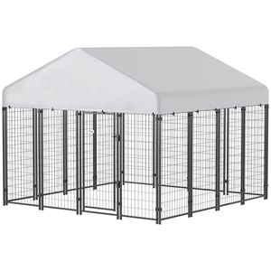 Jaula para Perros de Alambre Soldado de Alta Resistencia de 8FT X 8FT X 6FT con Techo Sólido y Cierre a Prueba de Escapes - Product Image 1