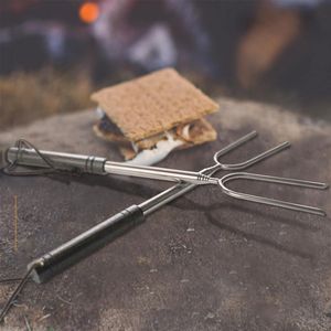 Brochetas telescópicas de acero inoxidable SUS304 de 41 pulgadas con mango de madera para asar malvaviscos en brasero - Herramientas para barbacoa - Product Image 3