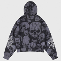 Sudadera Oversize de Hombre con Estampado Gráfico de Calavera y Telaraña, Estilo Y2K, de Algodón Grueso con Forro Polar, Moda Urbana de Invierno