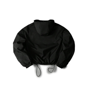 Black Hooded <b>Racer</b> <b>Jacket</b> With White Stripes Windproof Zipper Closure Sporty Autumn Wear Loose Fit Polyester Material - Product Image 3