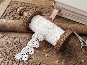 Factory Direct Premium <b>White</b> Polyester Floral and Fan Scalloped <b>Lace</b> Trim - 3D Textured Crochet-Style Border for Saree, Dupatta - Product Image 4