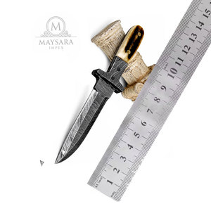 Handmade Damascus Steel Bowie <b>Knife</b> with <b>Bone</b> <b>Handle</b> Custom Hunting Fixed Blade <b>Knife</b> with Leather Sheath OEM Manufacturer - Product Image 6