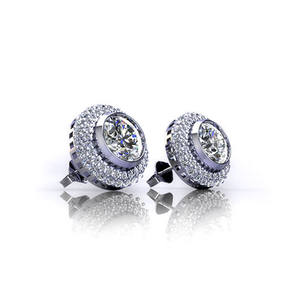 Platinum Micro Pave Set Double <b>Halo</b> Round Cut Lab Grown Diamond Stud <b>Earrings</b> - Product Image 3