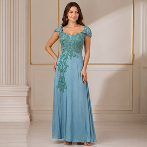 Vestido de Noche Largo de Lujo para Mujer, Color Azul Cielo, Bordado, Elegante, con Escote Corazón, Vestido Maxi para Fiesta, Diseño Premium para Invitadas de Boda - Product Image 2