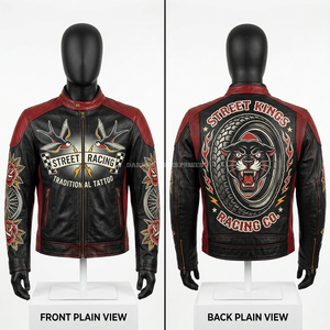 Custom Vintage Leather <b>Racing</b> <b>Jacket</b> Men Retro Motorbike Rider Coat Personalized Graphic Embroidery Streetwear Moto Outwear - Product Image 3
