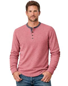 T-shirt thermique à manches longues pour homme, col Henley, rose poudré, décontracté, col boutonné, vêtement d'hiver, coton, coupe ajustée, tissu respirant - Product Image 1