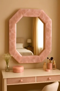 Miroir en pierre de quartz rose, forme octogonale, artisanat indien, fait à la main, décoration murale de luxe pour salle de bain et pierre encadrée - Product Image 3