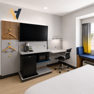 Muebles de Hotel Microtel de MDF Optimizados para Espacios Pequeños, Diseño Moderno para Apartamentos, Interiores Funcionales, Hostelería Económica - Product Image 1
