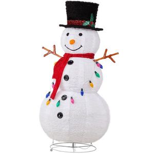 4FT Pre-Lit <b>Pull</b>-Up Snowman 100 White LEDs with Multi-Color <b>Light</b> String Stake Christmas Yard Decorations Lighted Figurine & Toy - Product Image 4