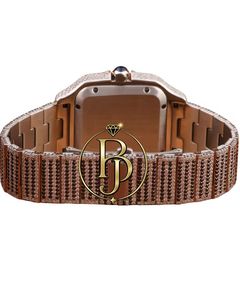 Montre-bracelet de luxe carrée sertie de diamants, lunette ornée, cadran étincelant, chiffres romains rouges, couronne en pierres précieuses, élégante en acier inoxydable - Product Image 3