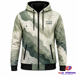 เสื้อฮู้ดดี้แบรนด์สั่งทำ ลายพิมพ์พฤกษศาสตร์สีเขียวอมเทา ซิปเต็มตัว รับผลิตแบบ OEM ODM แบรนด์ส่วนตัว เสื้อผ้าสตรีทแวร์ ขายส่งจากโรงงาน - Product Image 1