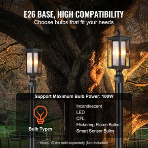 Set di 2 Lampade da Esterno con Sensore Crepuscolare, Base per Montaggio su Palo da 3,5 Pollici, 17,72 Pollici, Impermeabili, con Paralume in Vetro per Illuminazione di Pilastri - Product Image 4