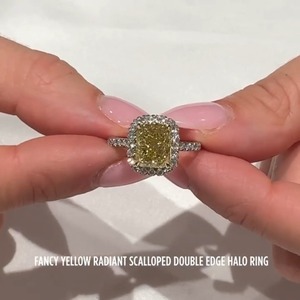 2.43 Carat Fancy Yellow Radiant Cut Diamond Halo Engagement <b>Ring</b> Yellow <b>Gold</b> Rhodium Plated Luxury <b>Cocktail</b> <b>Ring</b> - Product Image 3