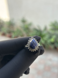 925 Sterling Silver Handmade Statement <b>Ring</b> <b>Lapis</b> <b>Lazuli</b> Natural Blue Pear Gemstone Bohemian September Birthstone Jewelry Gift - Product Image 2