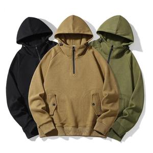 Sudadera con capucha negra de media cremallera para hombre, nueva tendencia 2026, manga raglán, color liso, algodón French Terry, ajuste casual, para otoño - Product Image 6
