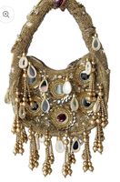 Sac Potli artisanal de luxe vert émeraude avec perles et broderies en cristal, en coton, avec cordon de serrage, pour soirées et fêtes, pour femmes et jeunes filles