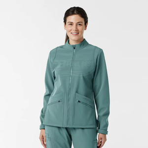 Chaqueta Médica Verde con Cierre Frontal para Mujer, 100% Algodón Tejido, Uniforme de Hospital para Personal Médico, Personalizable - Product Image 1