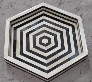 Plateau en os incrusté de motifs floraux, fabriqué à la main en Inde, plateau de service et de table en os incrusté pour la maison, l'hôtel, les restaurants et le bureau - Product Image 5