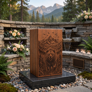 Handmade Wooden Cremation Urn Engraved <b>Memorial</b> <b>Keepsake</b> <b>Box</b> Natural Wood Ashes Container American Style - Product Image 6