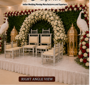 Elegant Wooden <b>Wedding</b> Mandap Chairs With Floral Arch And Moroccan Lamps Elegant Sankheda Vedi Chair Set for Hindu <b>Weddings</b> - Product Image 4