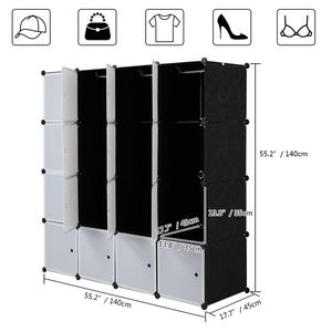 Organiseur 16 cubes, rangement en plastique empilable à 4 niveaux avec 3 tringles à vêtements en fil d'acier, montage facile, blanc - Armoire portable - Product Image 6