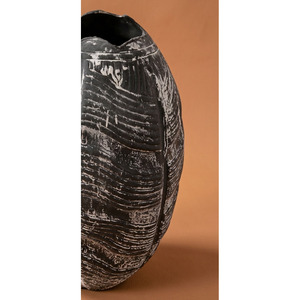 Handcrafted Segmented Dark <b>Flower</b> <b>Vase</b> Shows A Rustic <b>Black</b> Finish With Textured White Highlights For Modern Interior Decoration - Product Image 6