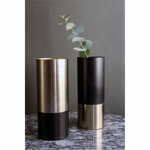 Vase à fleurs moderne en métal, vente en gros, noir et or, cylindrique, pour sol, artisanat métallique, luxe, décoration de table, pots à fleurs, vase à fleurs - Product Image 1