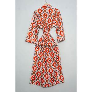 Kimono de algodón estampado a mano con estampado floral indio y cierre con cordón, transpirable para todas las estaciones. - Product Image 6