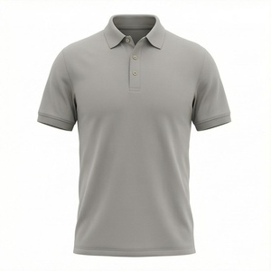 Polo en piqué gris à manches courtes pour homme, décontracté, uni, tricoté, coupe classique, avec boutons - Product Image 1