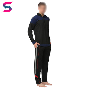Survêtement à capuche pour homme, noir et bleu, blocs de couleur, manches longues, pantalon de jogging sportif avec poches latérales, respirant, polyester et coton, pour l'automne - Product Image 2