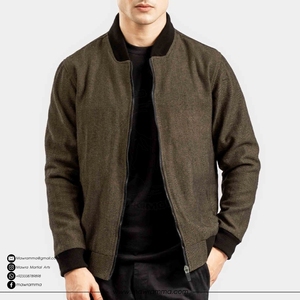 <b>Men's</b> <b>Herringbone</b> Wool Blend Bomber <b>Jacket</b> Zipper Closure Turn-down Collar Casual Autumn Wear Regular Fit <b>Jacket</b> - Product Image 2