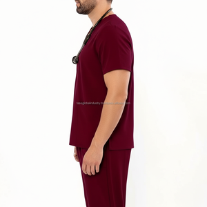 Ensemble de blouses médicales unisexes bordeaux à col en V et pantalon droit – Uniforme d'infirmière pour hôpital – Personnalisation OEM en gros - Product Image 3