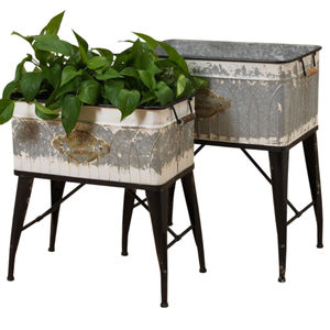 Ensemble de jardinières modernes en métal martelé argenté pour intérieur et extérieur avec support amovible en fer façonné, porte-pots de fleurs argent et gris - Product Image 5