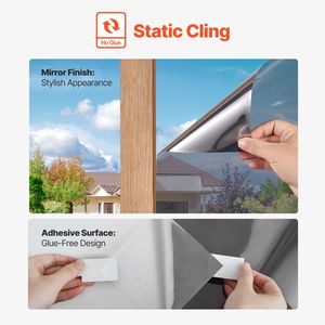 Pellicola Unidirezionale per Finestre, Effetto Specchio Diurno, Controllo del Calore, Adesione Statica, Protezione Solare, Pellicola Privacy per Porte e Finestre - Product Image 3
