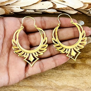 Nouvelle Arrivée Boucles d'oreilles créoles géométriques bohèmes tribales en laiton pour femme, plaqué or 18 carats, plaqué argent, filigrane, cercle, pour soirée - Product Image 2