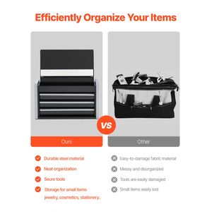 Heavy Duty 8.6 Inch Portable <b>Metal</b> <b>Tool</b> <b>Box</b> with 3 Drawers Small <b>Tool</b> Chest Liners & PP Feet Pads Small <b>Metal</b> <b>Tool</b> Cabinets - Product Image 3