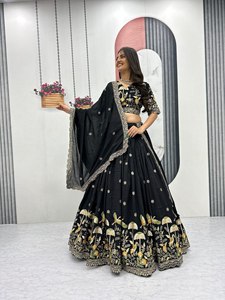 LAHENGA CHOLI DUPATTA, TRABAJO DE BORDADO CON HUELLAS DE SEDA VICHITRA - Product Image 2