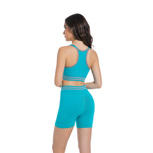 Ensemble de yoga tie-dye sans couture pour femme en Spandex/Nylon, comprenant un haut court dos nageur et un short taille haute, tenue d'entraînement 2 pièces - Product Image 2