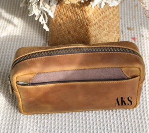 Leather Canvas Toiletry Bag Travel Organizer Waterproof Cosmetic Storage Dopp Kit Travel <b>Case</b> LCTB-0080 - Product Image 6